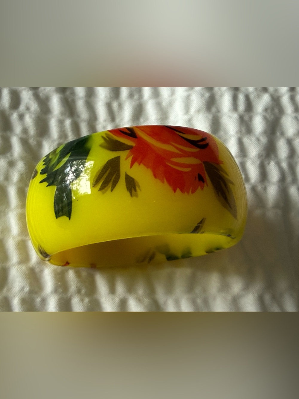 Yellow Floral Resin Bangle Bracelet Vintage